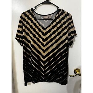 Chico's Women's Chevron Print V Neck Short Sleeve Tunic Top